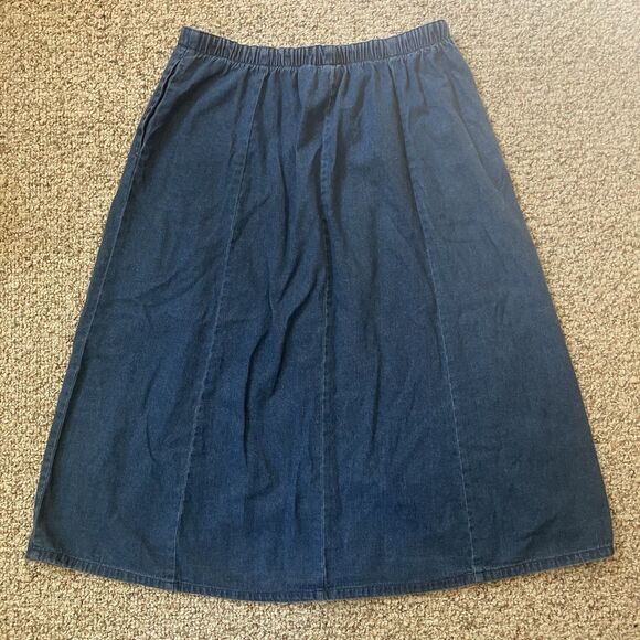 The Vermont Country Store Women Denim Midi Skirt Size M Button Up Cotton Cottage - Picture 4 of 7